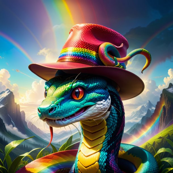 Drawing of a snake in a hat on the rainbow