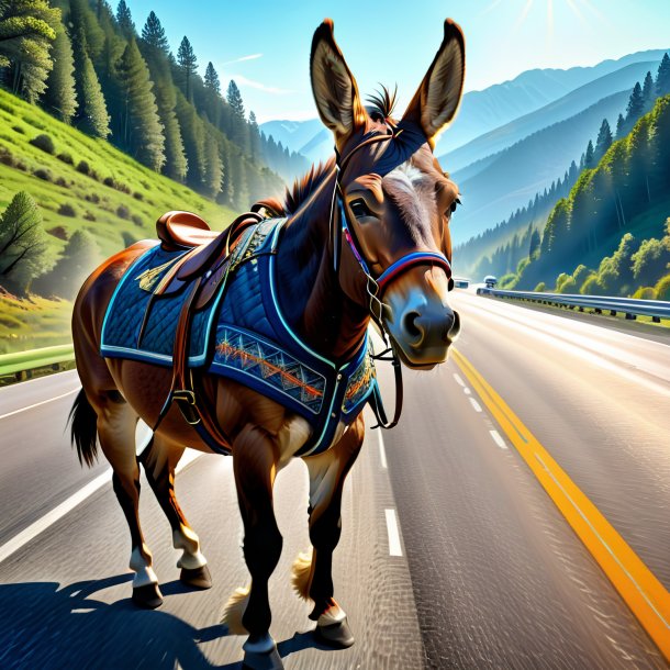 Drawing of a mule in a vest on the highway