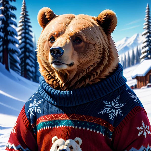 Desenho de um urso em um suéter na neve