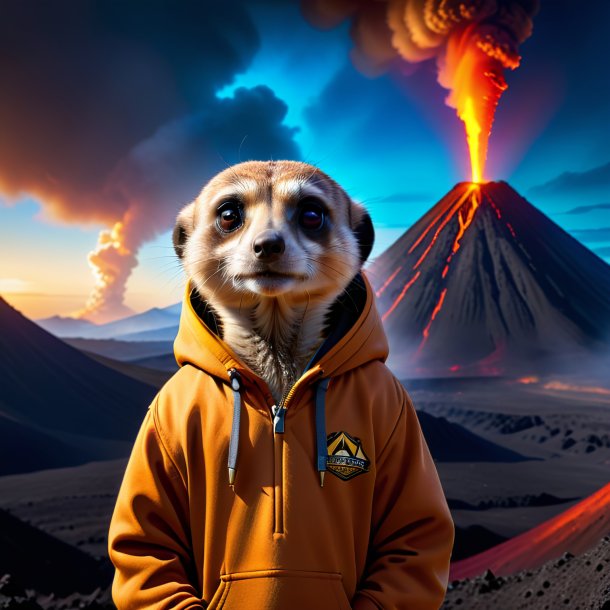 Image of a meerkat in a hoodie in the volcano