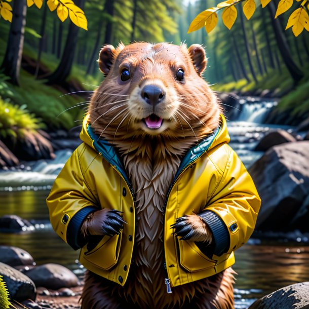 Pic of a beaver in a yellow jacket