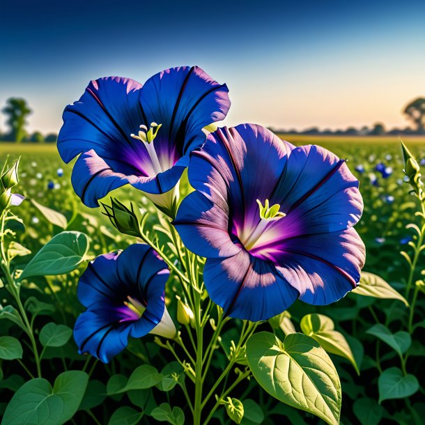 Desenho de um azul marinho bindweed, campo