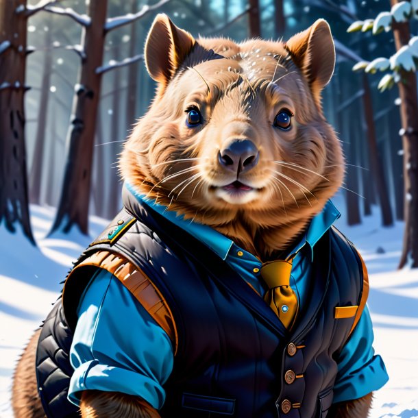 Drawing of a wombat in a vest in the snow