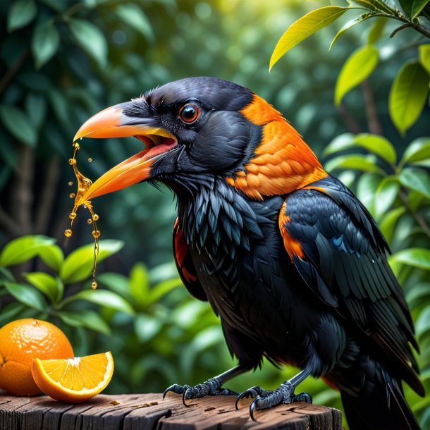 Image of a orange drinking crow