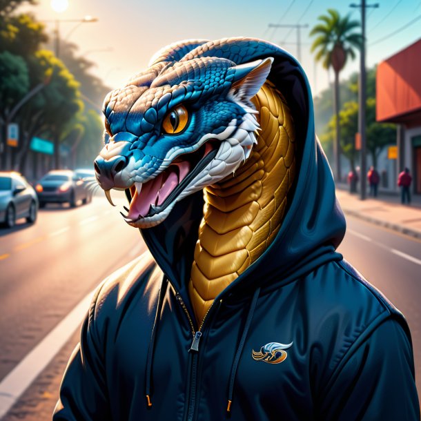 Drawing of a cobra in a hoodie on the road