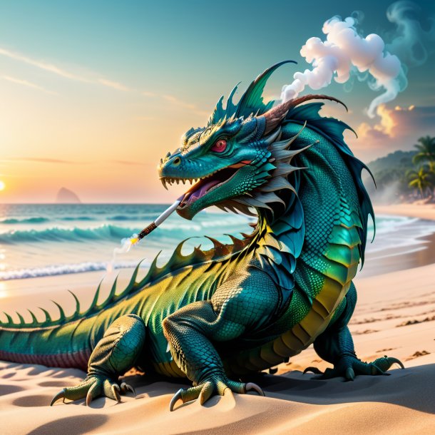 Photo of a smoking of a basilisk on the beach