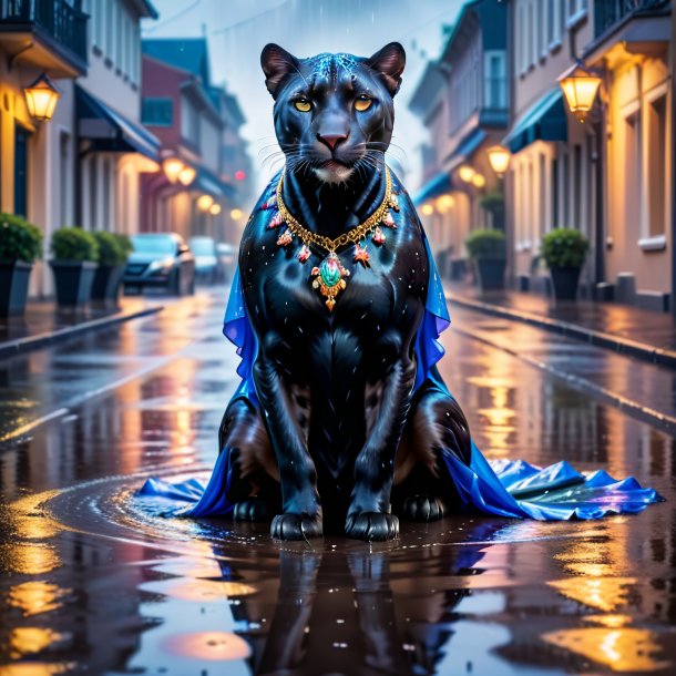 Photo of a panther in a dress in the puddle