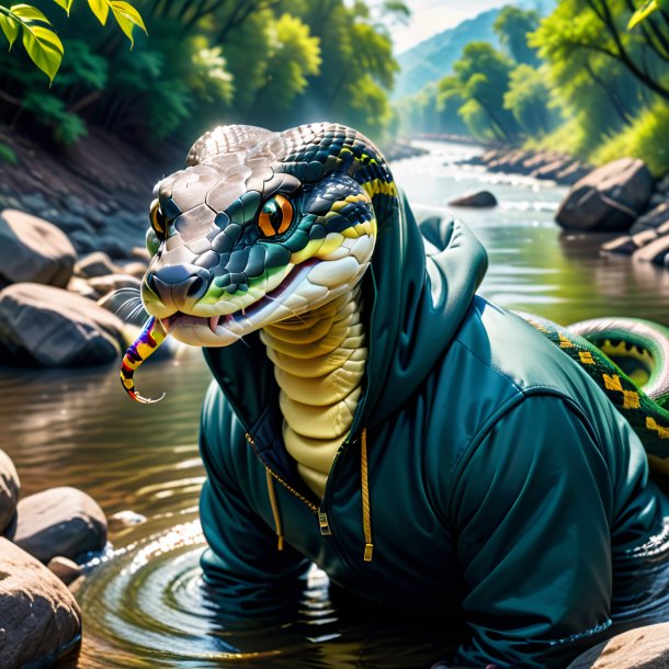 Image of a snake in a hoodie in the river