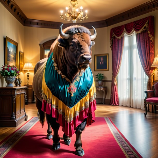 Foto de un bisonte en un vestido en la casa