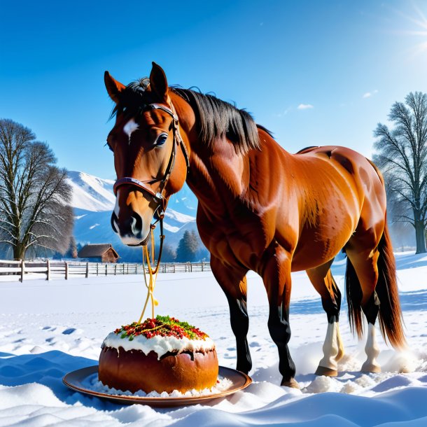 Pic of a eating of a horse in the snow