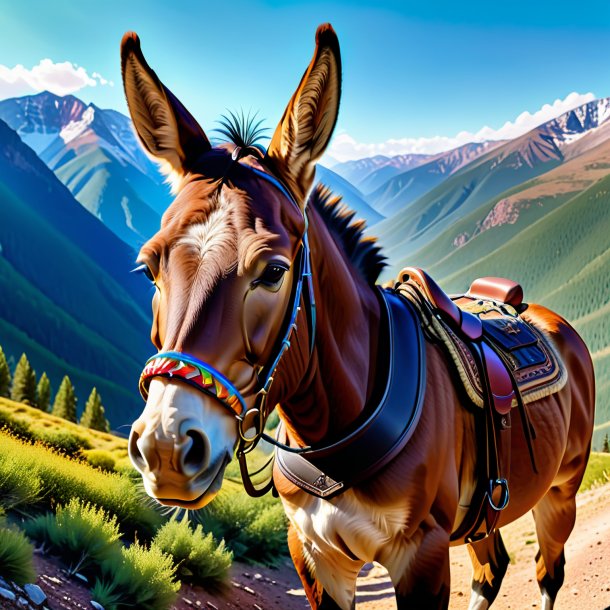 Picture of a mule in a belt in the mountains