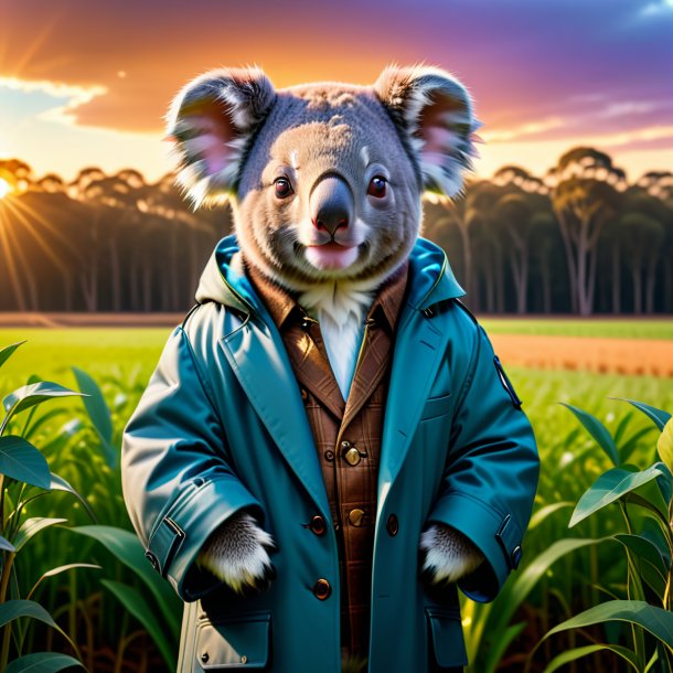 Picture of a koala in a coat on the field