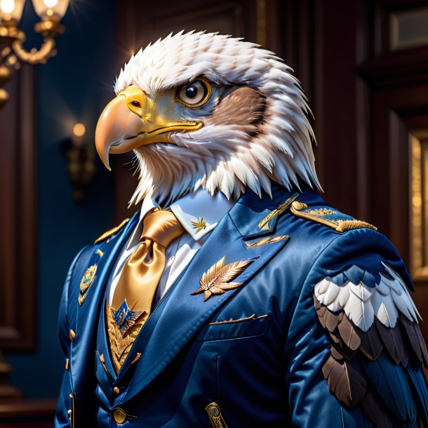 Picture of a eagle in a blue jacket