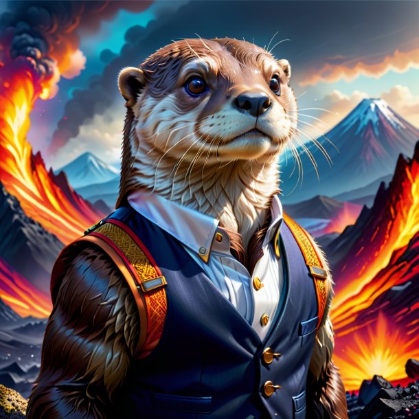 Illustration of a otter in a vest in the volcano