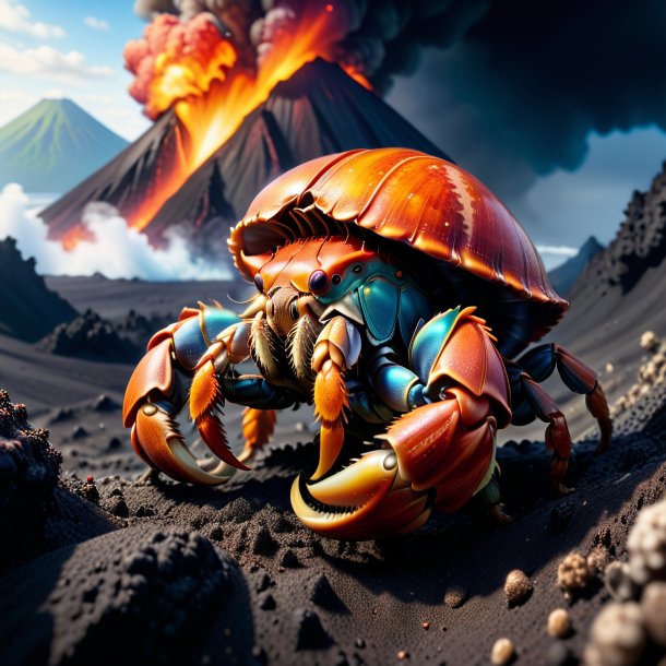 Photo of a threatening of a hermit crab in the volcano