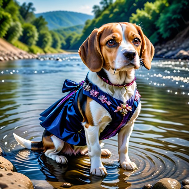 Pic of a beagle in a dress in the river