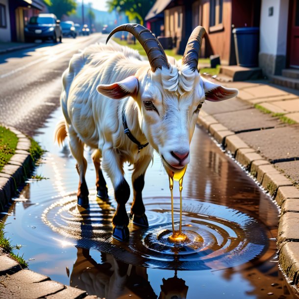 Image of a drinking of a goat in the puddle