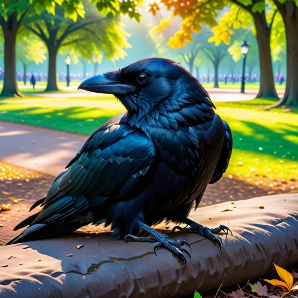 Pic d'un sommeil d'un corbeau dans le parc