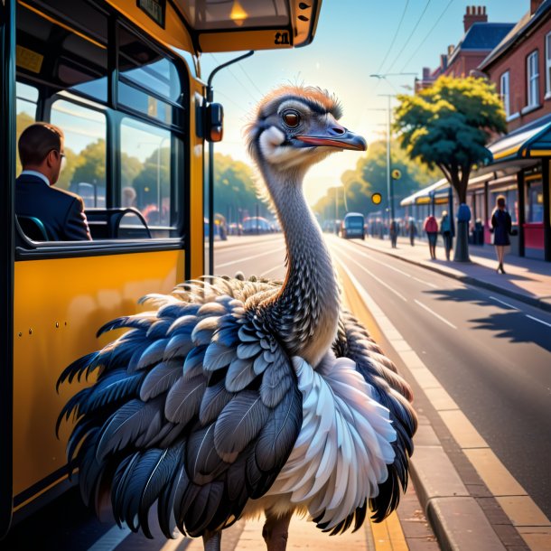 Drawing of a ostrich in a dress on the bus stop