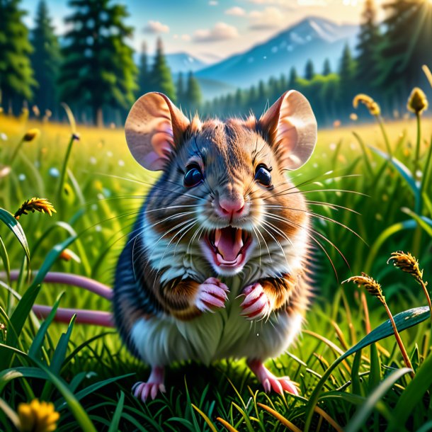 Image d'une colère d'une souris dans la prairie