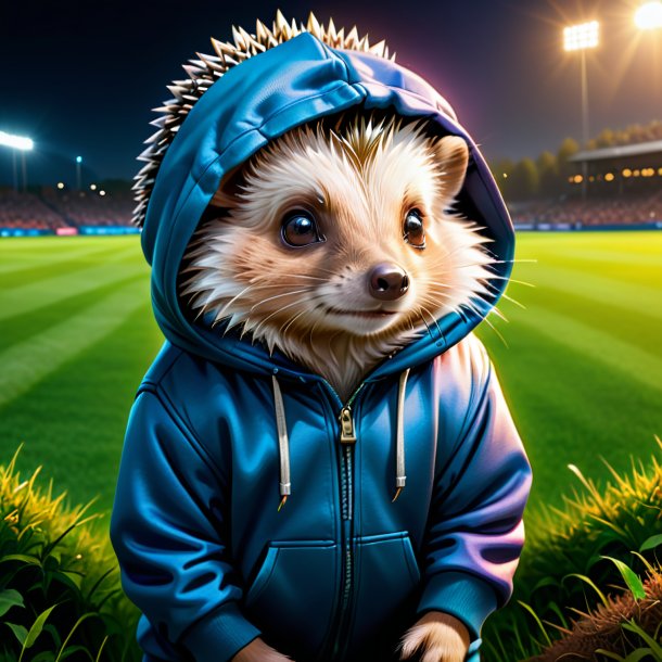 Drawing of a hedgehog in a hoodie on the field