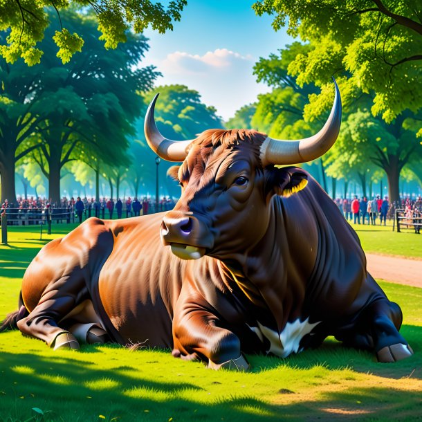 Image of a resting of a bull in the park