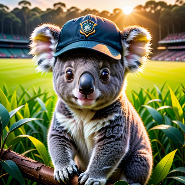 Picture of a koala in a cap on the field