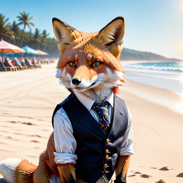 Illustration of a fox in a vest on the beach