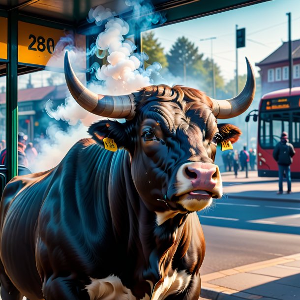 Foto de un fumar de un toro en la parada de autobús