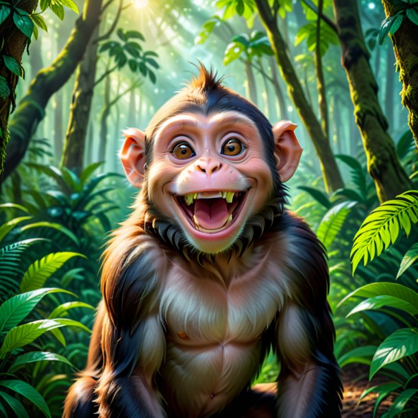 Picture of a smiling of a monkey in the forest