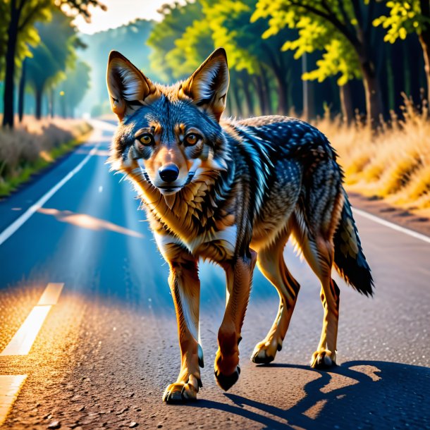 Picture of a playing of a jackal on the road