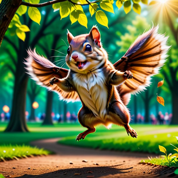 Picture of a dancing of a flying squirrel in the park