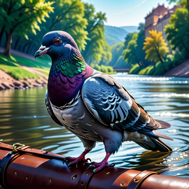 Drawing of a pigeon in a belt in the river