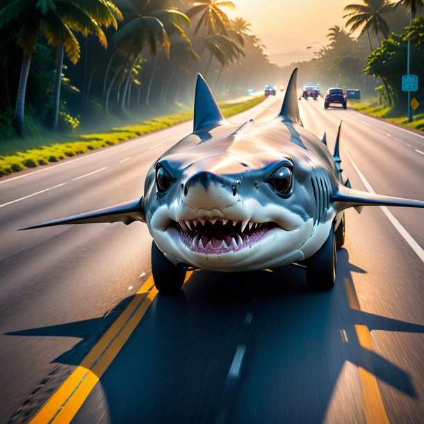 Pic of a threatening of a hammerhead shark on the road