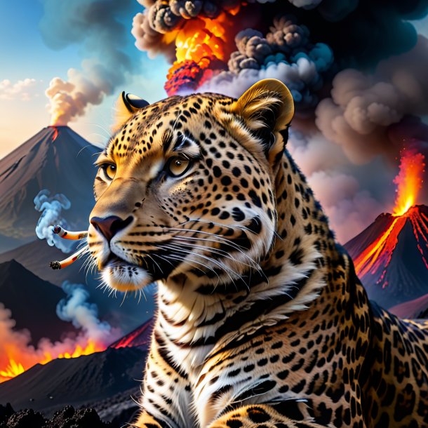 Pic of a smoking of a leopard in the volcano