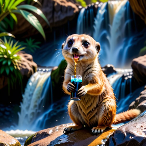 Pic of a drinking of a meerkat in the waterfall