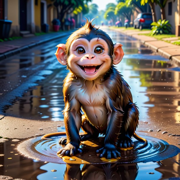 Um, sorrindo, de, um, macaco, em, a, poça