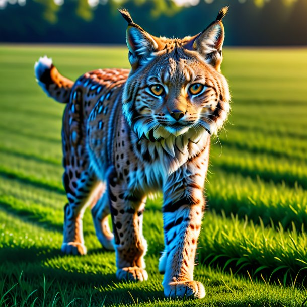 Photo of a lynx in a trousers on the field