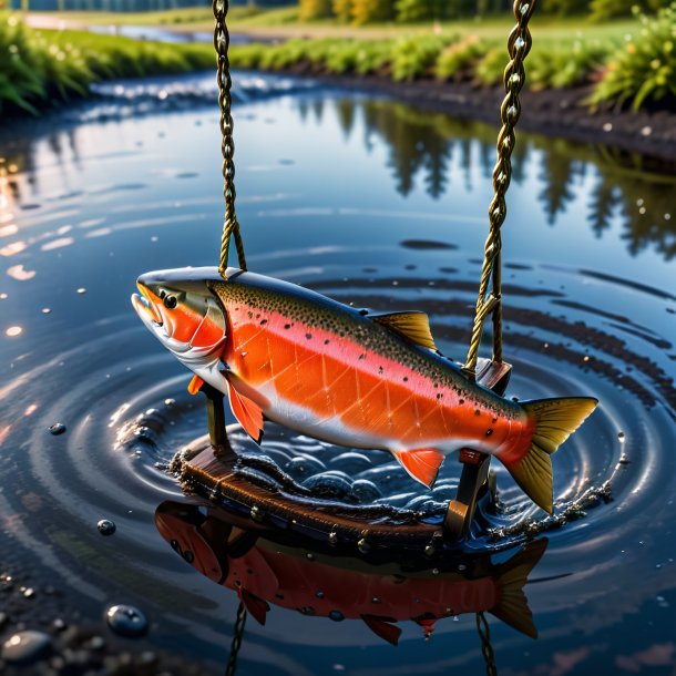 Image of a swinging on a swing of a salmon in the puddle