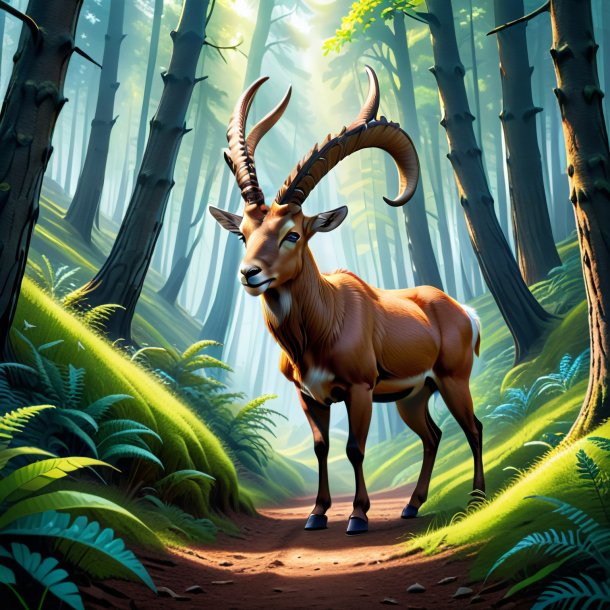 Illustration of a ibex in a shoes in the forest