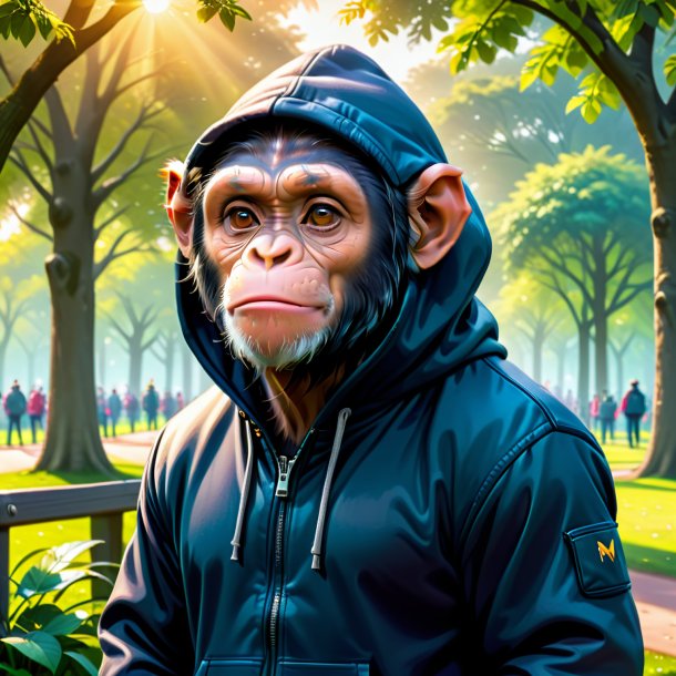 Illustration of a chimpanzee in a hoodie in the park