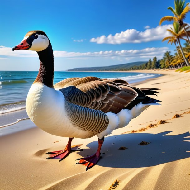 De um ganso em um cinto na praia