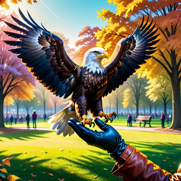 Illustration of a eagle in a gloves in the park