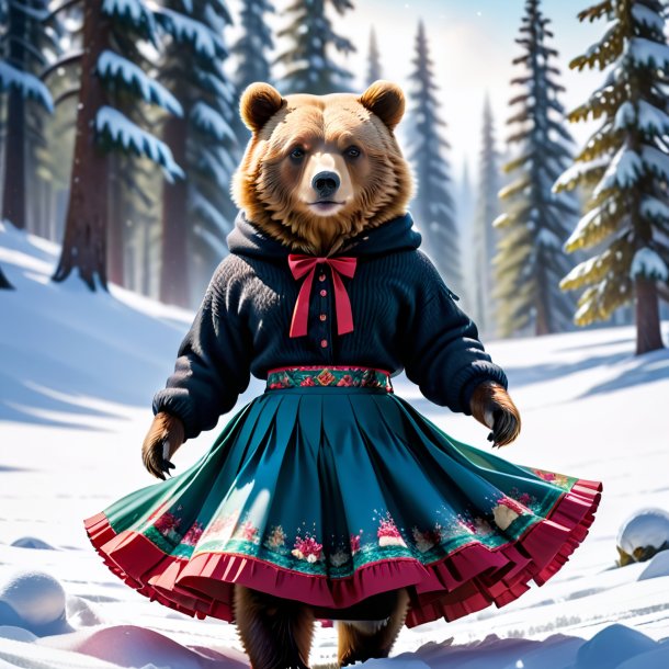 Image of a bear in a skirt in the snow