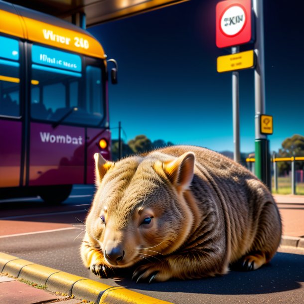 Image of a sleeping of a wombat on the bus stop