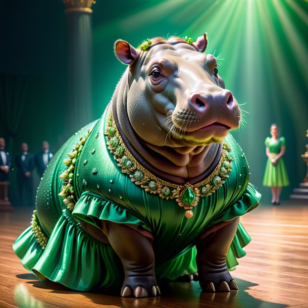 Pic of a hippopotamus in a green dress