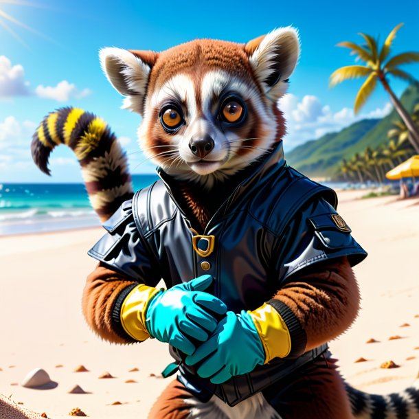 Illustration of a lemur in a gloves on the beach