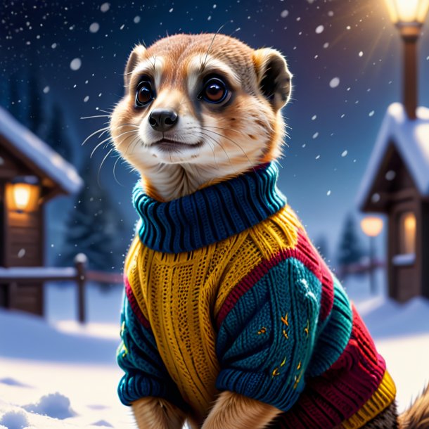 Desenho de um meerkat em um suéter na neve