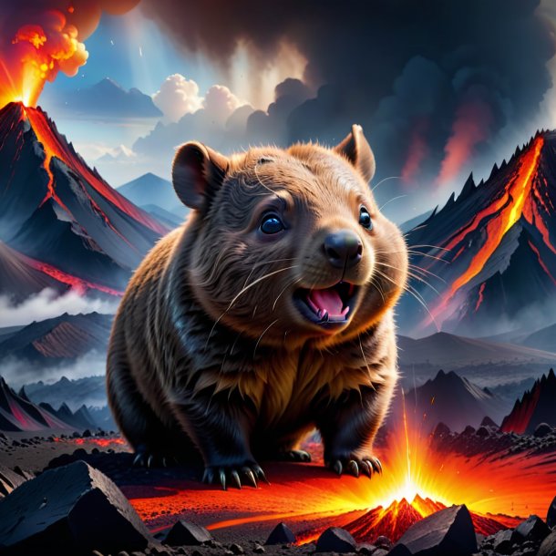 Imagem de um choro de um wombat no vulcão