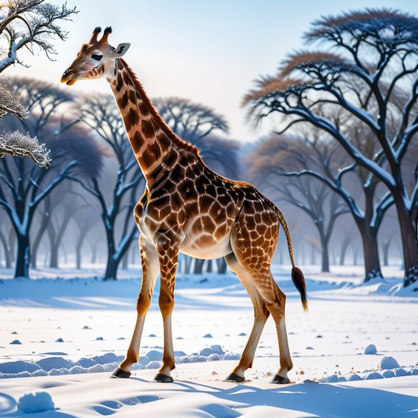 Foto de uma dança de uma girafa na neve